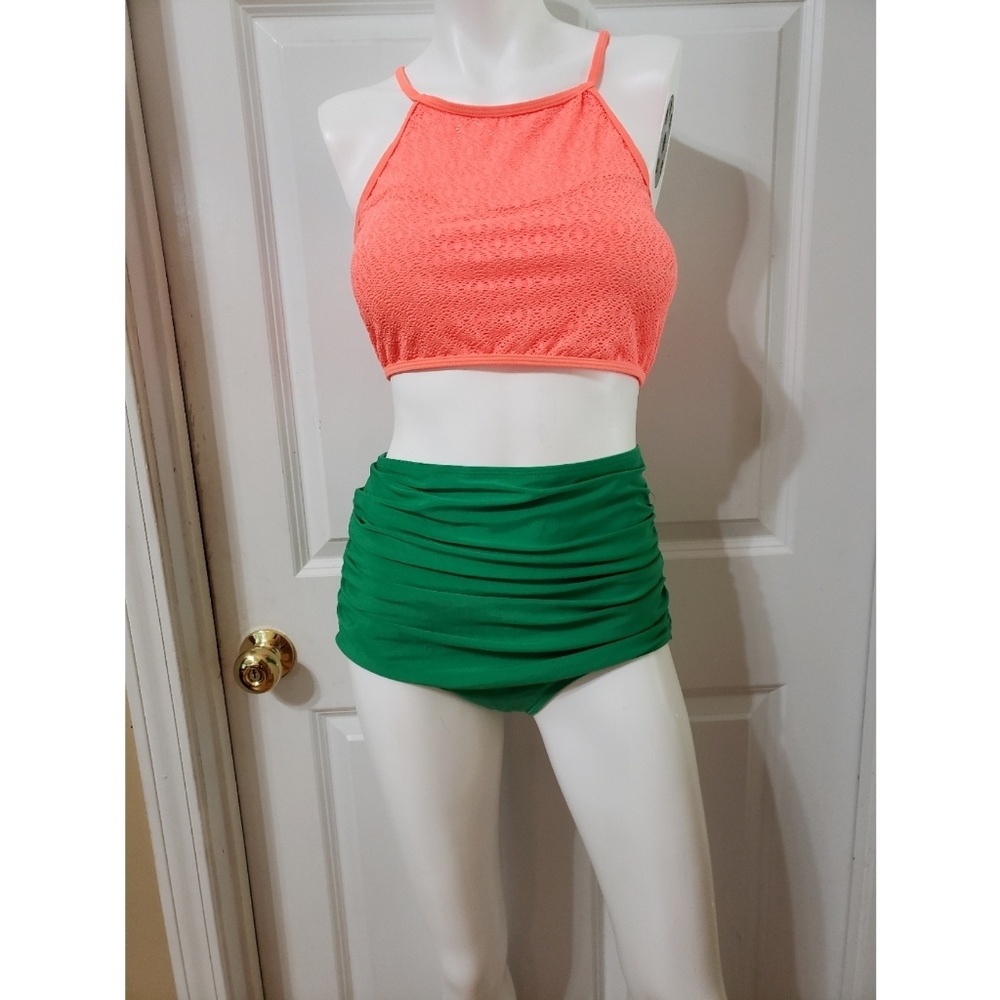 High waisted emerald green rouched bikini bottom